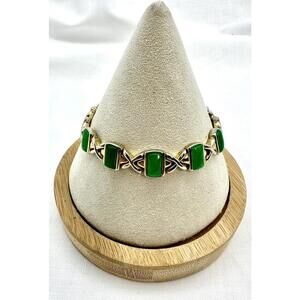Vintage Gold Tone  With emerald Green Lucite Stones Bracelet